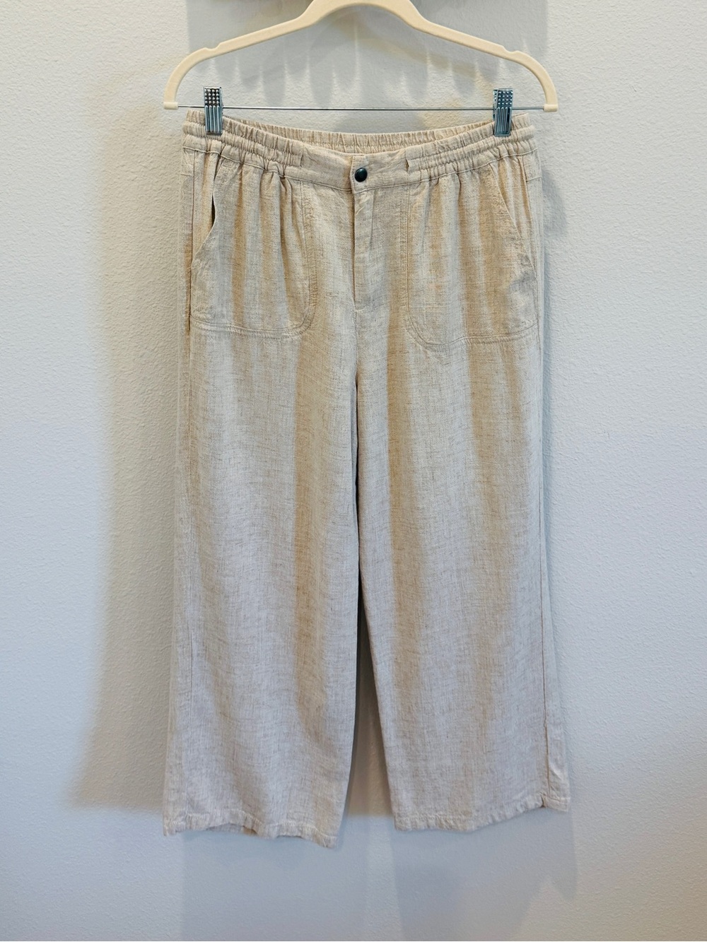 Wide Leg Linen-Blend Pants in Light Beige